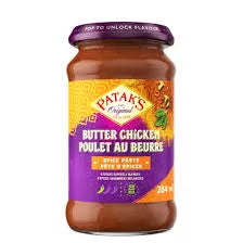 Patak's Butter Chicken pasta sauce jar on a white background
