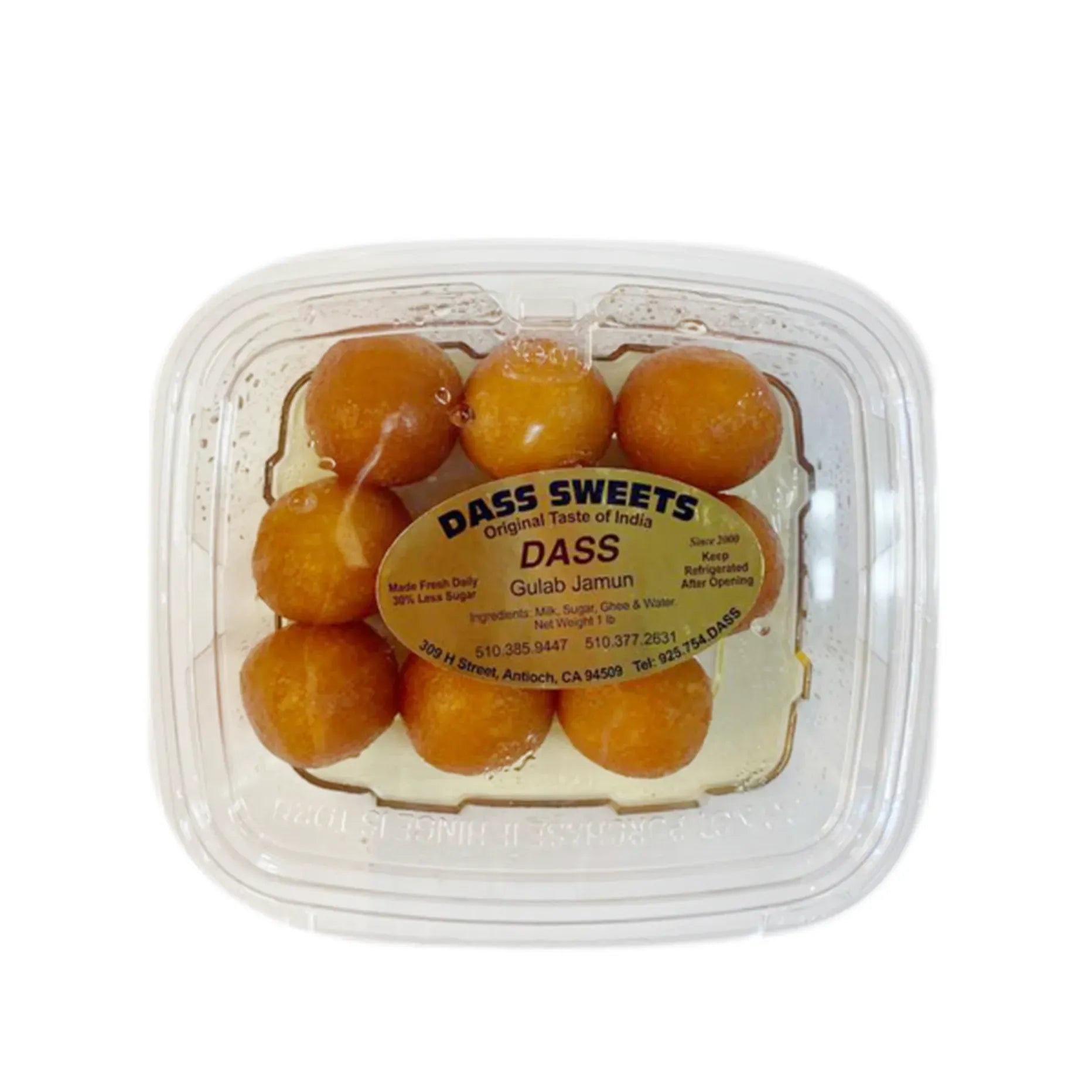 Packaged Dass Sweets Gulab Jamun on a white background