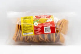 Packaged bread sticks with a label on a white background