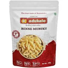 Adukale Benne Muruku packaging with a bowl of food on a white background