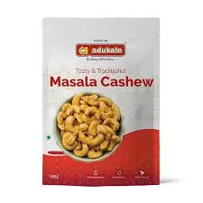 Packaged Masala Cashew snack with a brand logo on a white background