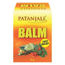 Patanjali Balm packaging with text and images on a white background