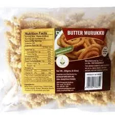 Butter Murukku snack package with nutritional facts label