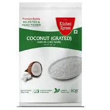 Bag of grated coconut with Lusha Express branding on a white background
