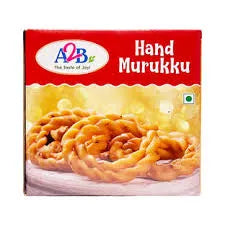 Box of Hand Murukku with a red label featuring a brand logo and text.