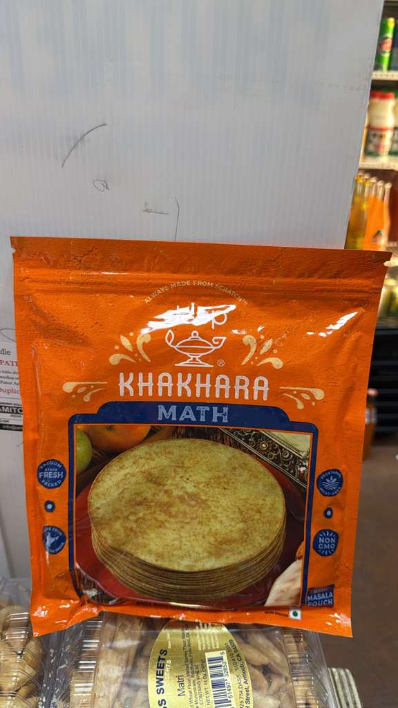 Khakhara Math packaging with tortilla image on an orange background