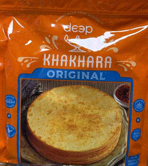 Khakhara packaging with tortilla display on a gray background