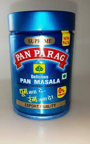Blue container of Pan Parag Pan Masala on a white background
