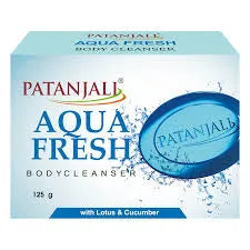 Patanjali Aqua Fresh body cleanser box with blue and white design.