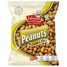 Packaged peanuts with lemon and chilly flavor by Jabson on a white background