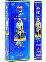 Sai Baba incense sticks packaging with blue and white design